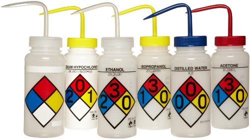 SP Bel-Art Art-Art Safety Ribeled Timed עם 4 צבעים בקבוקי שטיפה רחבים בפה; 500 מל, פוליאתילן