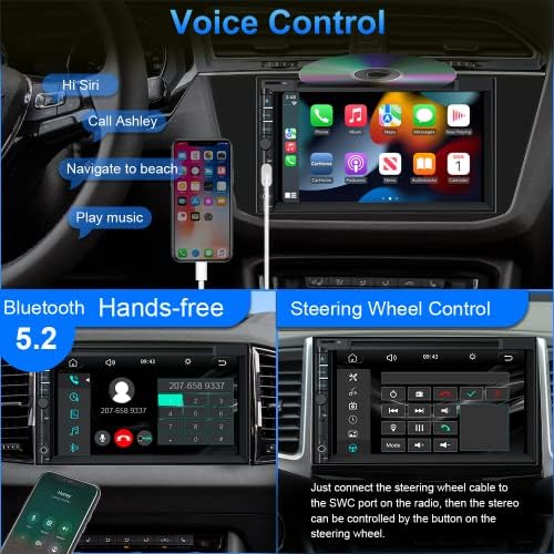 סטריאו לרכב DIN כפול עם תקליטור DVD, מצלמת גיבוי תומכת באוטו של CarPlay/Android, מסך מגע 7 אינץ 'רדיו רדיו Bluetooth