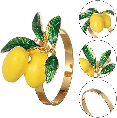 טבעות מפיות של Allinlove סט של 4, לימון פירות מחזיק מפית מפית טבעת מפית זהב אבזם לשולחן אוכל עיצוב
