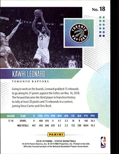 2018-19 סטטוס פאניני 18 Kawhi לאונרד טורונטו ראפטורס NBA כרטיס מסחר בכדורסל