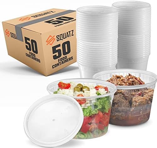 סקוואץ 50 מיכל מזון במיקרוגל - אחסון קופסאות ארוחות שקופות של 32 אונקיות עם מכסים, אידיאלי לאחסון מרקים,