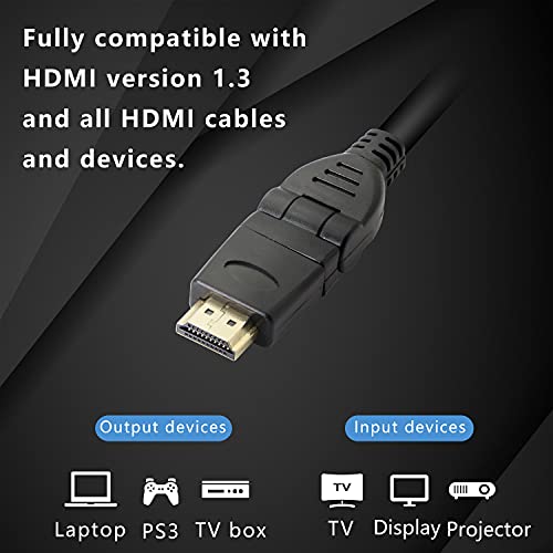 Gelrhonr כבל סיומת מחבר HDMI מסתובב, 90 ° 180 ° 270 ° 360 מעלות סיבוב ימין מלאך HDMI תקע תקע