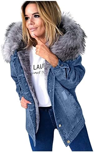 מעילי חורף Twgone לנשים בצבע אחיד אופנה עם ג'ינס כיס מעיל שרוול ארוך