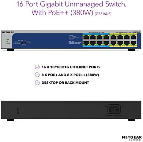 מתג NetGear POE 24 יציאה של Gigabit Ethernet מתג רשת לא מנוהל - עם 24 X POE+ @ 300 W, Desktop או