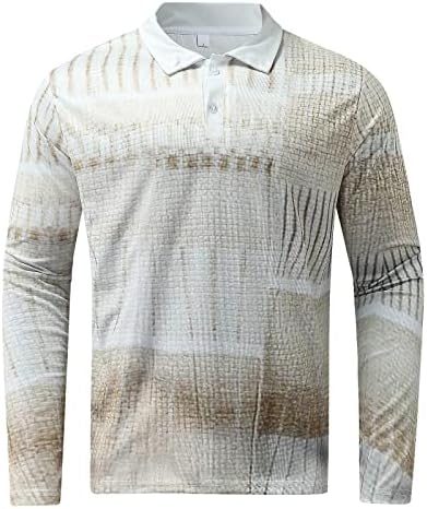 חולצות פולו של XZHDD לגברים, שרוול ארוך דיגיטלי בוהו קדמי קדמי כפתור צווארון צווארון עסקים חולצה