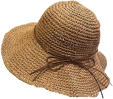 UKKD נשים פשוטות כובעי קש כובעי שמש בקיץ לנשים גברת מתקפלת כובעי חוף קשת מבוגרים כובע קרם הגנה נקבה