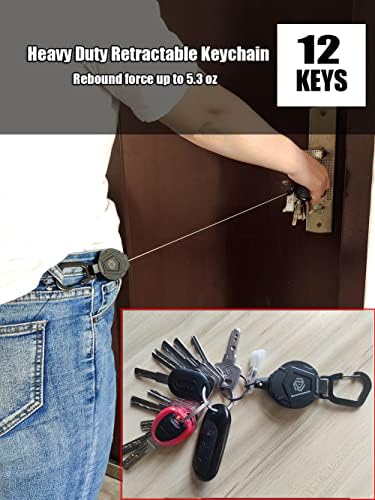 פיקיורז 2 יחידות מחזיק מפתחות נשלף, סליל מפתח קרבינר טקטי כבד עם כבל, מחזיק תג זיהוי סלילי מפתח לגברים