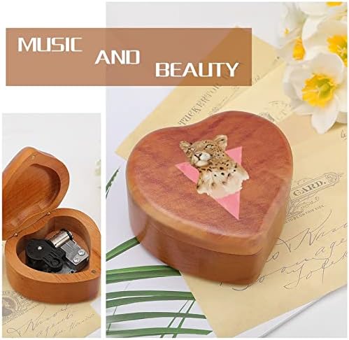 נמר פינק קופסת מוסיקה מעץ צורה צורת לב קופסת מוזיקה וינטג 'שעון עץ מתנות קופסאות מוזיקליות