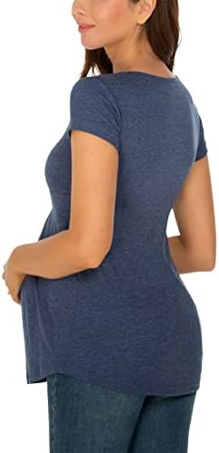 גלמפאנץ ' חולצות הריון לנשים קצרות ו-3/4 שרוול עגול צוואר קדמי קפל פפלום טוניקה למעלה חולצות הריון