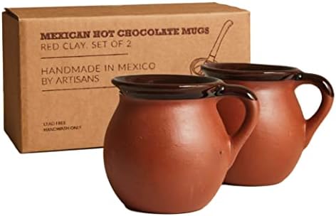 רווה תרבות חם שוקולד ספלי, סט של 2 מקסיקני חימר ספלי, בעבודת יד קפה כוסות קקאו, קפה ותה