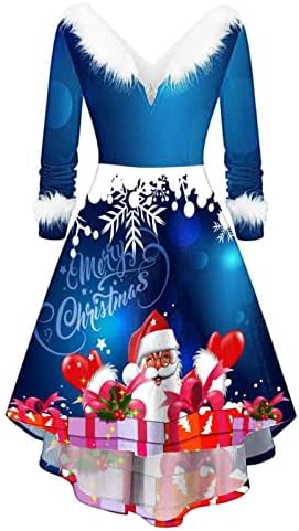 שמלת מסיבת חג המולד לנשים אופנה קטיפה עם שרוולים ארוכי-שרוולים ארוכי צווארון v שמלות לא סדירות