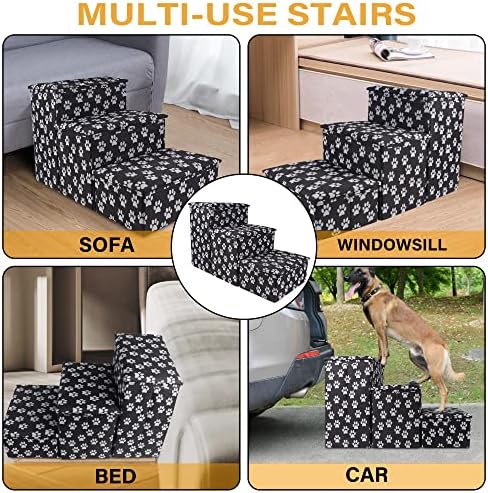 יופית כלב מדרגות עם אחסון, מתקפל לחיות מחמד צעדים עבור גבוהה מיטות, 3-צעד לחיות מחמד מדרגות רמפה גור צעצוע