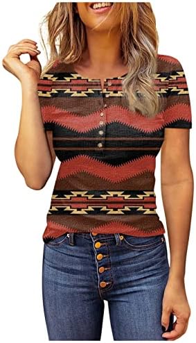חולצות שרוול קצר לנשים צוואר צוואר צוואר אצטק גיאומטרי גרפי חולצות חולצות מזדמנות פלוס גודל גודל בסיס בסיסי