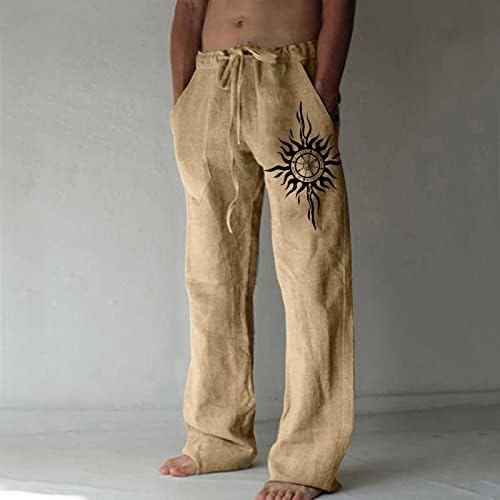מכנסי פשתן Miashui Mens Mens Mens אופנה כותנה מזדמנת ומכנסי כיס מודפסים מכנסיים בגודל גדול מכנסיים צ'ינוס מכנסיים