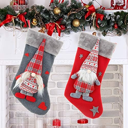 Adurself 2 חבילה גרבי חג המולד, 18.9 גנומס טומטה גרביים גדולים אדום אפור אדום סנטה חג המולד גרבי
