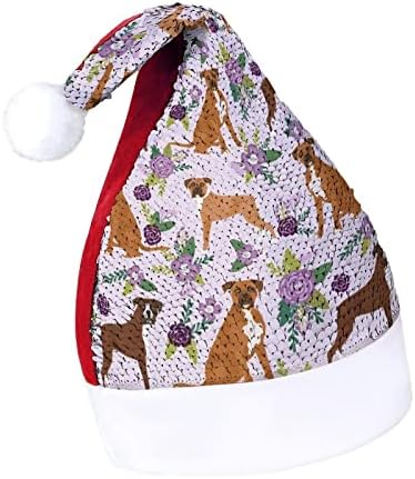 יפה בוקסר לחיות מחמד כלב ופרחוני פאייטים חג המולד כובעי סנטה חג המולד כובע למבוגרים שמח חג המולד