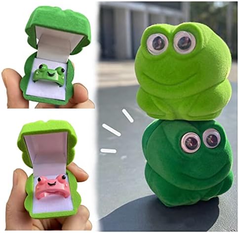 Yipinu 2 קופסאות תכשיטים צפרדע עם 2 טבעות זוגיות מצוירות חמודות, קופסאות טבעת קופסאות אחסון נוהרות, מתנת זיוף