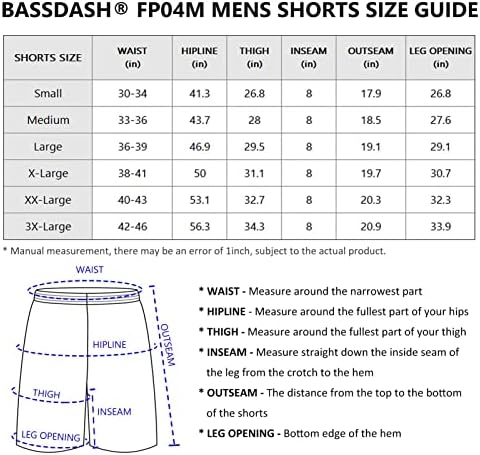 מכנסיים קצרים של דיג של Bassdash גברים עם דיג של גברים מהיר יבש UPF 50+ מטען קל משקל קיאקים קיאקים תחתון מזדמן