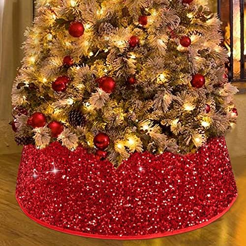 סיבוסון צווארון עץ חג המולד 30 אינץ 'נצנצים נצנצים טבעת עץ חצאית עץ חג המולד עם 6 גיליונות כיסוי צווארון קישוטים