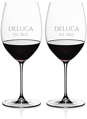 רידל אישית וריטאס קברנה / מרלו יין משקפיים, סט של 2 מותאם אישית חקוק 22.046 קריסטל יין משקפיים עבור