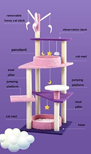 חתול עץ לחתולים מקורה 59.8 סנטימטרים חתול מגדלי חתול דירה עם פלטפורמת חתול קן וסריטות הודעות עבור