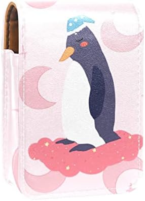 שפתון מקרה עם מראה חמוד נייד איפור תיק קוסמטי פאוץ, קריקטורה בעלי החיים פינגווין שינה יפה ורוד