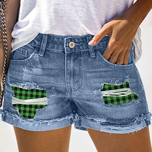 מכנסיים קצרים של Cooki Jean נשים ג'וניורס מזדמן קיץ מותניים אמצע מותניים נמתחים מגולגלים מגולגלים