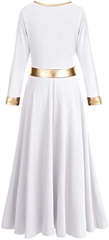 Tlmnu בנות שמלת ריקוד שמלת מטאלית זהב זהב ליטורגי פולחן חלוק כנסייה באורך מלא תלבושת לירית