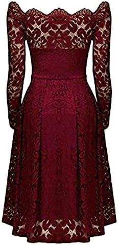 שמלות לנשים, פליזציה מזדמנת של נשים בצבע אחיד סטרפלס חלול המותניים עם שרוול ארוך-קו-קו תחרה נדנדה
