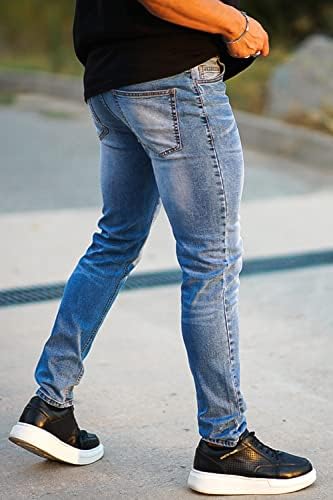 גברים קלאסיים קלאסיים דקים מתאימים ג'ינס לגברים מכנסי ג'ינס סקיני גמישים רזים מעצבים קרועים