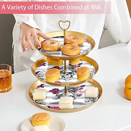 עמדות עוגות סט של 3, גולגולת בצעיף ורדים הדן תצוגה שולחן קינוח עוגת עוגת לחתונה לחגיגת מקלחת לתינוקות