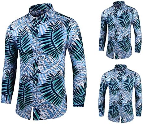 חולצות הוואי לגברים שרוולים ארוכים פלוס חולצה בגודל אופנה כפתור רזה כפתור מלטה דש חולצה פרחים קרדיגן