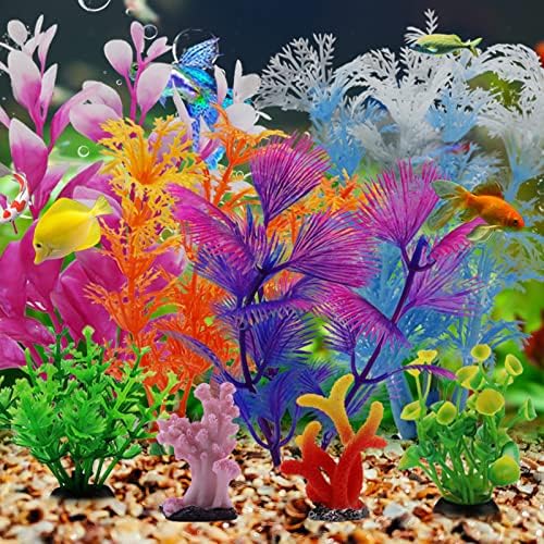 דגי טנק קישוטי צמחים עם שרף אלמוגים, 8 יחידות אקווריום קישוטי צמחים קטנים פלסטיק, דגי טנק אבזרים,