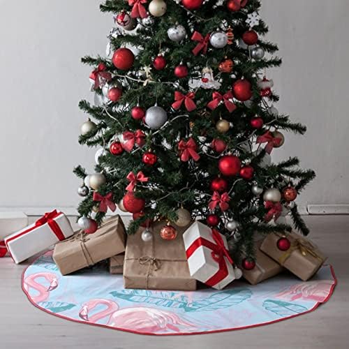 דפוס פלמינגו והיביסקוס חצאית עץ חג המולד אדום קטיפה רכה מכוסה למסיבת חג המולד קישוטים חגיגיים מקורה בחוץ