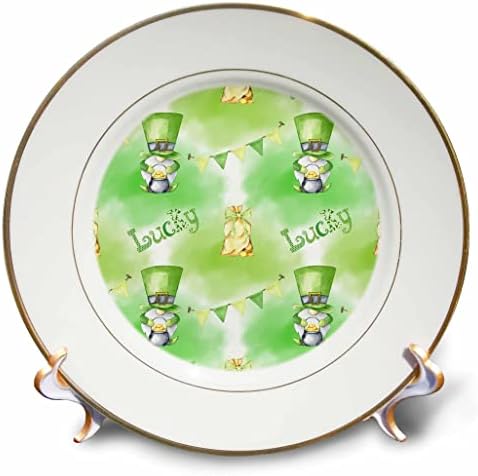 3drose St Patricks Gnomes עם כובעי עליון ירוקים גדולים ודפוס מזל - צלחות