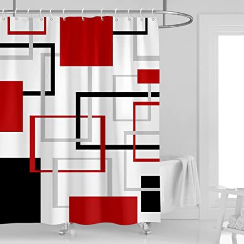 Kikiry אדום וילון מקלחת שחורה 60''ווה x 72'l אפור לבן גיאומטרי צלב גיאומטרי משובץ עיצוב מודרני עיצוב פוליאסטר
