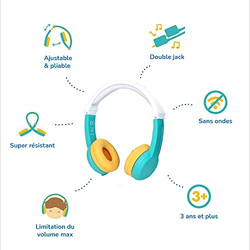 Lunii - אוזניות אוקטבה - לילדים בין 3 עד 8 - נפח סטריאו מתקפל, ניתן להתאמה אישית, מוגבל - תואם למספר