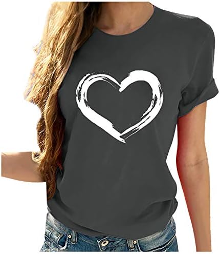 חולצת טי מזדמנת לנשים לבבות חמודים הדפס חולצות צוואר עגול שרוול קצר חולצה