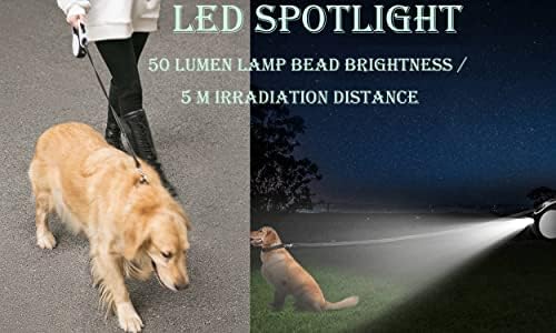 רצועת כלבים נשלפת עם פנס LED נטען לטיולי לילה, Kewayo 16 ft רצועת הליכה, עבור כלבים עד 50 קילוגרמים