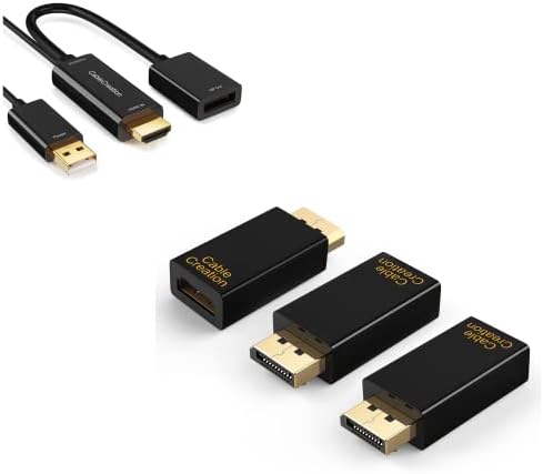 צרור 2 פריטים: CableCreation DisplayPort למתאם HDMI עם HDMI למתאם DisplayPort עם כוח USB