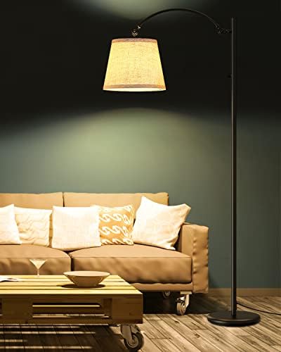 מנורת רצפה לסלון מודרני מנורת עם מתג סיבובי, מתכוונן גבוה עומד קריאת מנורת עם תליית פשתן צל לחדר