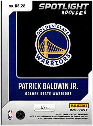 Patrick Baldwin JR RC 2022-23 PANINI PANINI SPOTIGLE ROOKIES /96528 WARRIORS NM+ -MT+ NBA כדורסל