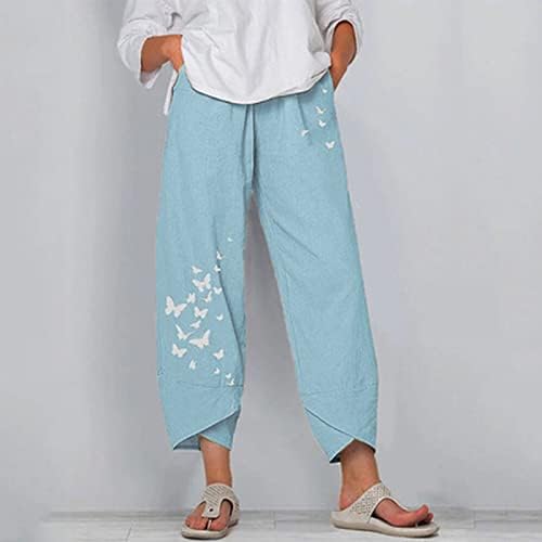 מכנסי קפרי פשתן לנשים מכנסי מטען רחבים רחבים מזדמנים קיץ מוצק מותניים גבוהים עם מכנסיים קצוצים