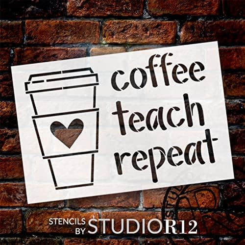 קפה ללמד חוזר סטנסיל על ידי סטודיו12 / קרפט עשה זאת בעצמך בכיתה דקור / צבע מורה עץ סימן / לשימוש חוזר