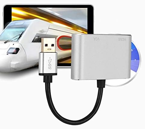 מתאם Qiilu HDMI מתאם USB מתאם כסף USB 3.0 ל- HDMI VGA מתאם 1920 * 1080 כבל ממיר עבור Windows 7 8 XP