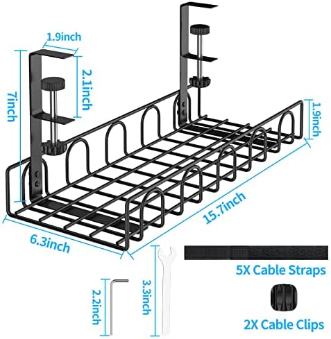 מתחת למגש ניהול כבלים בשולחן העבודה - 15.7in 2 מארזים מתכת מתחת לניהול תיל שולחן, מחזיק מארגני