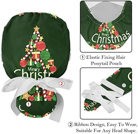 כובעים רפואיים של Ratgdn לנשים עם כפתורים שיער ארוך, כובע עבודה מתכוונן בן 6 חלקים, סנטה חג המולד רב צבעוני
