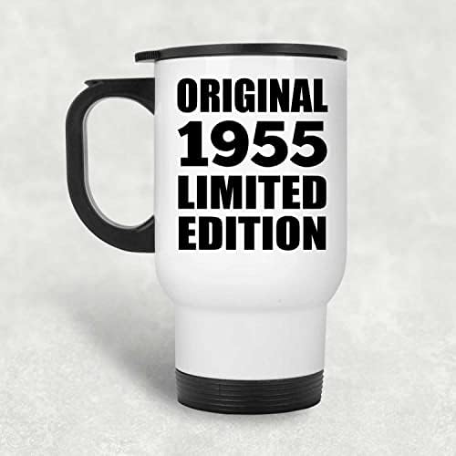 Designsife 68 יום הולדת מקורי משנת 1955 מהדורה מוגבלת, ספל נסיעות לבן 14oz כוס מבודד מפלדת אל חלד, מתנות