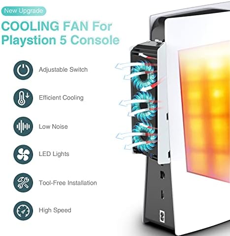 מאוורר קירור של Qychhj למאוורר Cooler PS5 לאביזרי PS5 עם אור LED ו- 3.0 יציאות USB מאוורר מאוורר קירור תואם