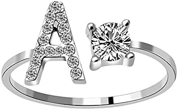 טבעת ראשונית הניתנת לערימה לנשים בנות כסוף טבעות מכתבים אלפבית מכסף מתכווננת טבעות ראשוניות משובצות